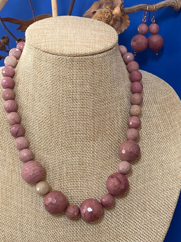 Impresionante collar de rodonita y pendientes a juego - Juego de joyas Foto 4 de 4