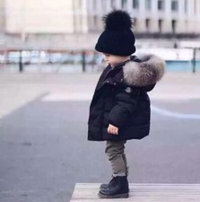 Baby Boys Winter Warm Coat Fur Collar Hooded Thicken Jacket Outerwear Clothes