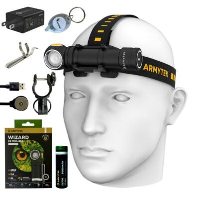 Armytek Wizard C2 Pro Max Rechargeable Headlamp 4000 Lmns w/ 3.0 Amp USB Adapter