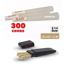 RAW organic  cone 1 1/4 size (300PK)+raw three tree cone case