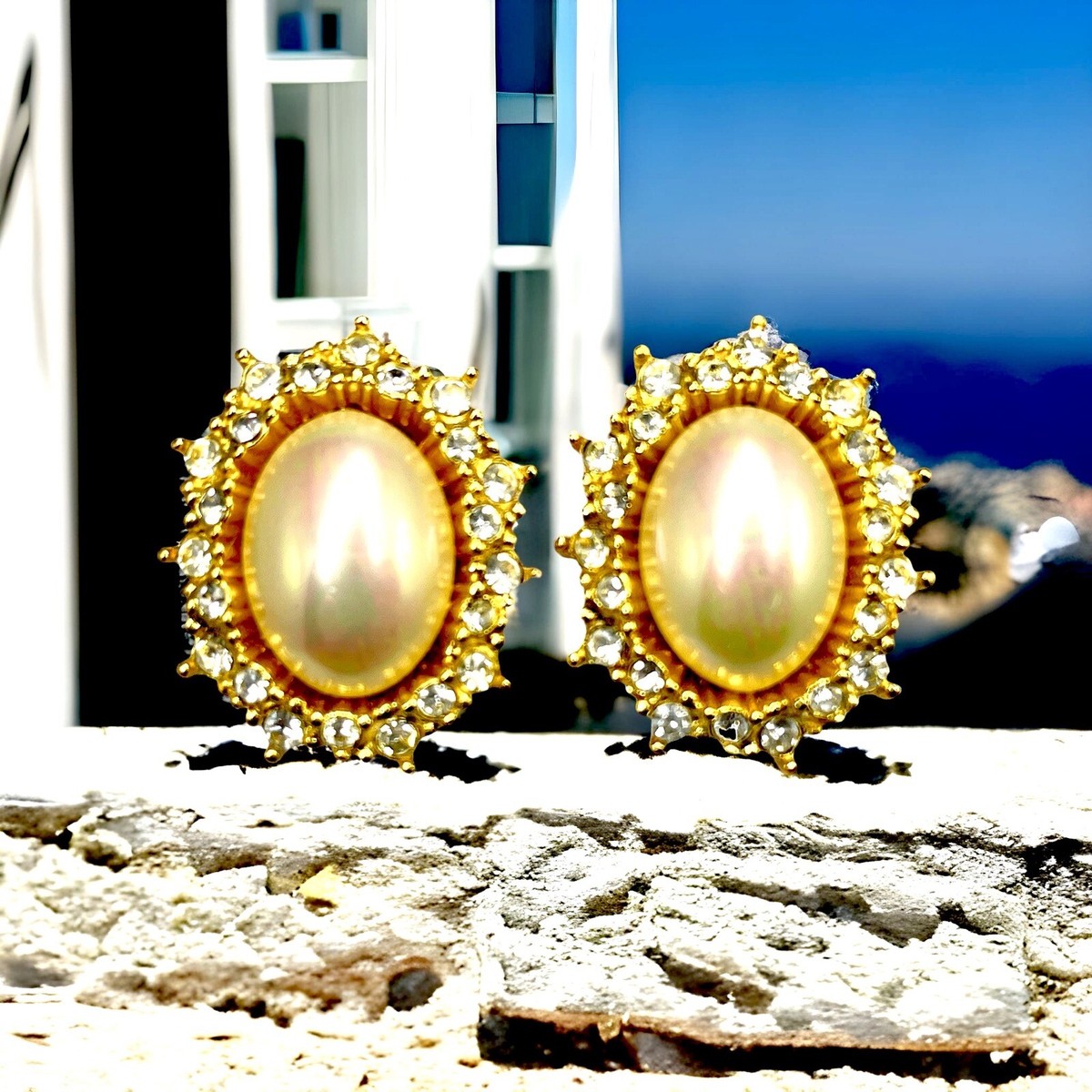 NIB STUNNING CHRISTIAN DIOR GP FAUX PEARL CRYSTAL RHINESTONE HALO