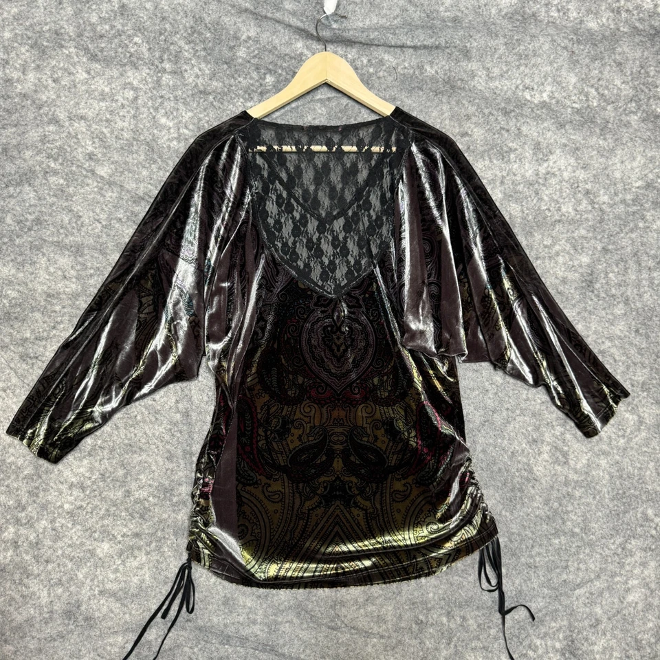 Tryst Top Feminino M Preto Arco-íris Veludo Ruched Y2K Renda Capricho Fada Escura - Imagem 2 de 4