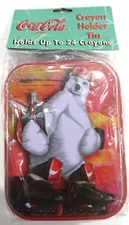 1998 COCA-COLA CRAYON HOLDER TIN, HOLDS UP TO 24 CRAYONS