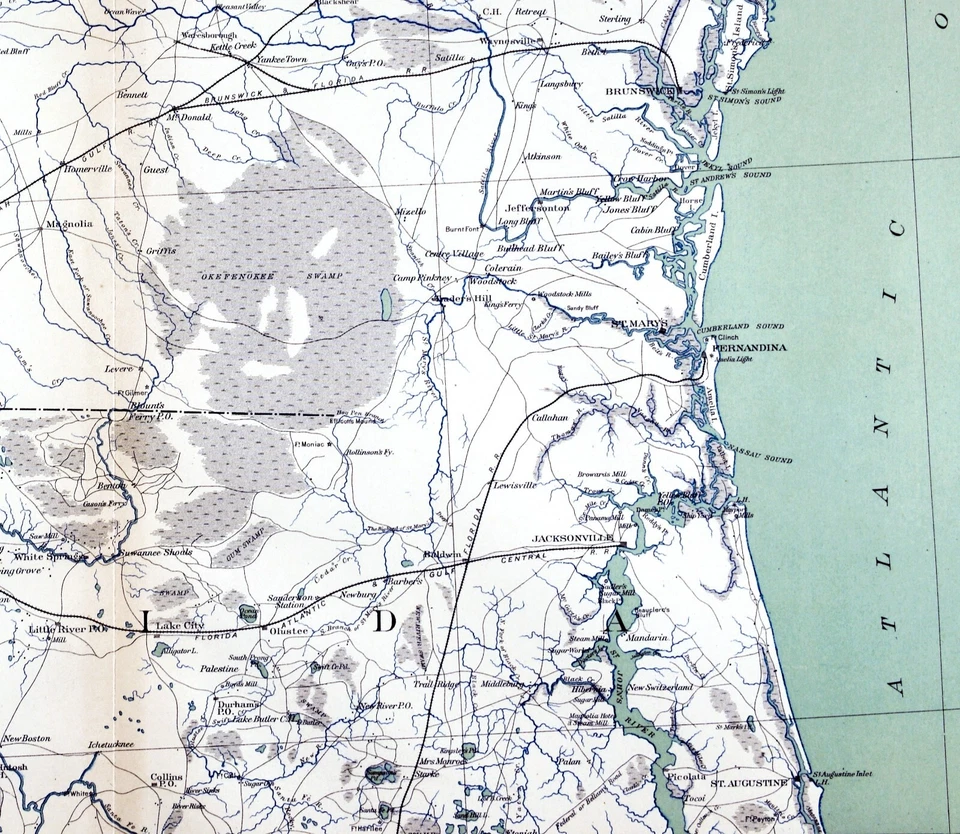 Mapa de la Guerra Civil Georgia Florida Savannah Talahassee Jacksonville St. Augustine FL Foto 3 de 4