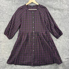 Madewell Dress Womens Size 0 Black Pink Check Button Front Flannel Shift A Line