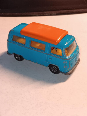 Matchbox Superfast MB 23 VW Camper Van BLUE ORANGE TOP VERY GOOD