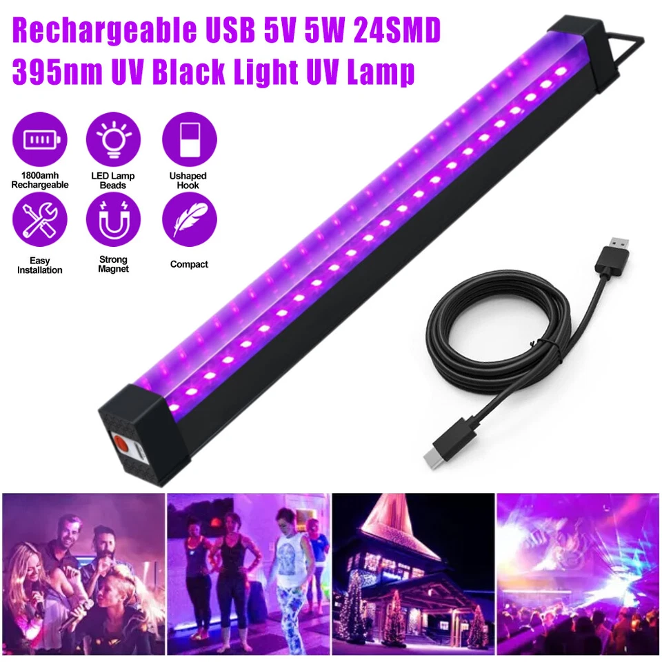 1-20PC Black Light Bar UV 24 LED Stage Blacklight Party DJ Club Ultraviolet Lamp - Image 4 of 4