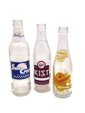 Vintage Soda Bottles Lot of 3 Sun Crest Kist and Regent