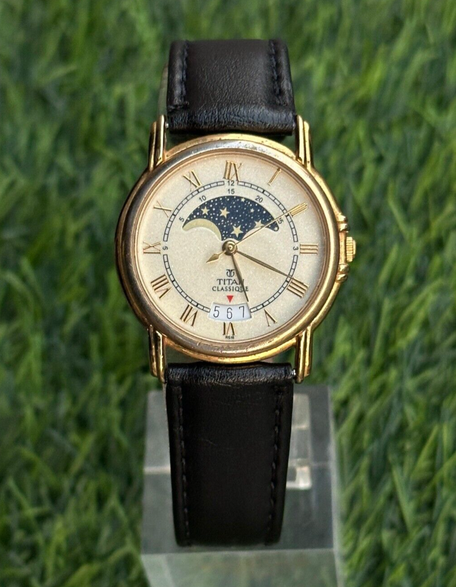 Titan Classique Moon Phase 668YAA Quartz Cream Dial Men's Wrist Watch