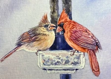 Watercolor Painting Cardinal Birds ACEO No.128