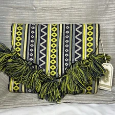 Mud Pie Purse Tassel Woven Envelope Clutch Bag Yellow, Navy, White. NWT