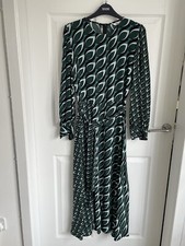 Ladies Green Mix ZARA Long Sleeve Pattern Long Dress With Belt Size Small