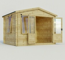 LOG CABIN GARDEN OFFICE WOODEN SUMMERHOUSE WOOD HOBBY ROOM APEX ROOF 11ft x 8ft
