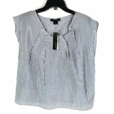 Lundstrom Womens Blouse Multicolor Stripe Sleeveless Scoop Neck Pleated 10 New