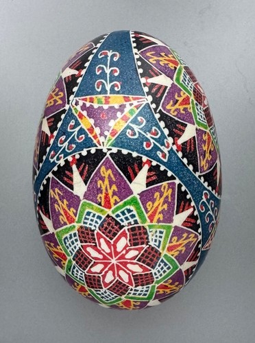 Goose Pysanky, Easter Egg Written on Shell, Wax Resist Dyed, Style #25F - Picture 2 of 6
