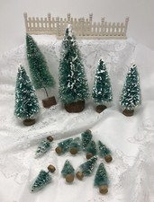 17 Pcs. Mixed Lot of Snow Flocked Trees  Fence Train Sets Christmas Villages