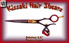 Kissaki 6.0" Gokatana Black Cherry Red DOUBLE SWIVEL Hair Scissors Shears