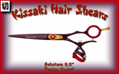 Kissaki 6.0'' Gokatana Black Cherry Red DOUBLE SWIVEL Hair Scissors Shears