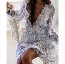 BOHO Floral Print Ruffle Open Back Dress Size S