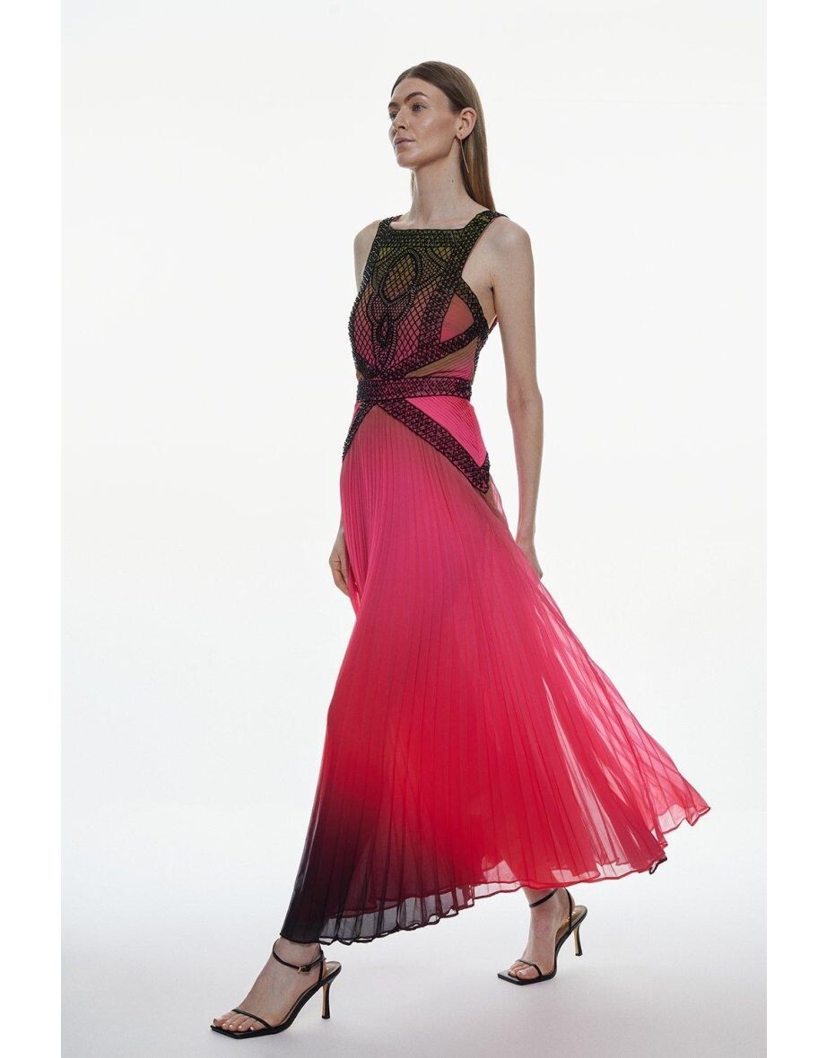 Lovely new Karen Millen pink embellished ombre pleated midi dress, 14, 279  | eBay