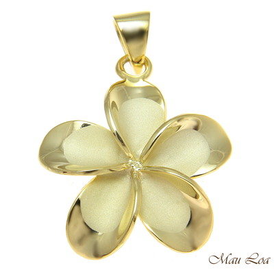 925 Silver Yellow Gold Hawaiian Plumeria Flower No CZ Stone Pendant 10-25mm