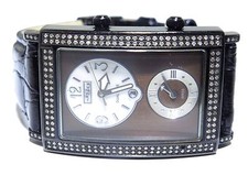 JoJo Stainless Steel Black PVD White Diamond Prong Set Black Band Watch 