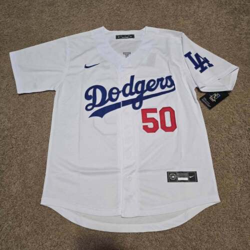 sNWT #50 Mookie Betts Los Angeles Dodgers White Jersey Mens Medium