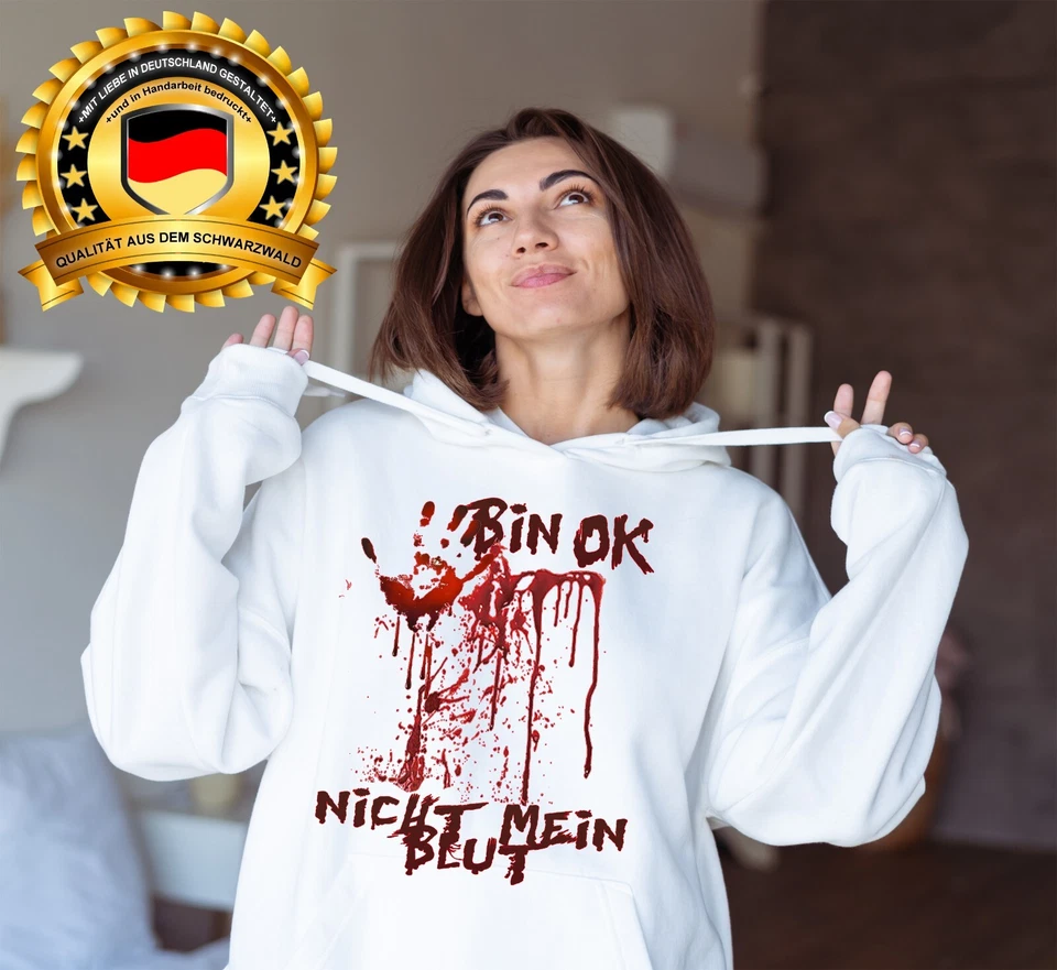 Halloween Kostüm Kapuzenpullover, Hoodie, Pullover, Blut, Blutspritzer, Funshirt - Bild 2 von 4