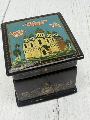 Vintage Russian Lacquer Trinket Box Mstera Vladimir Cathedral Hand Painted