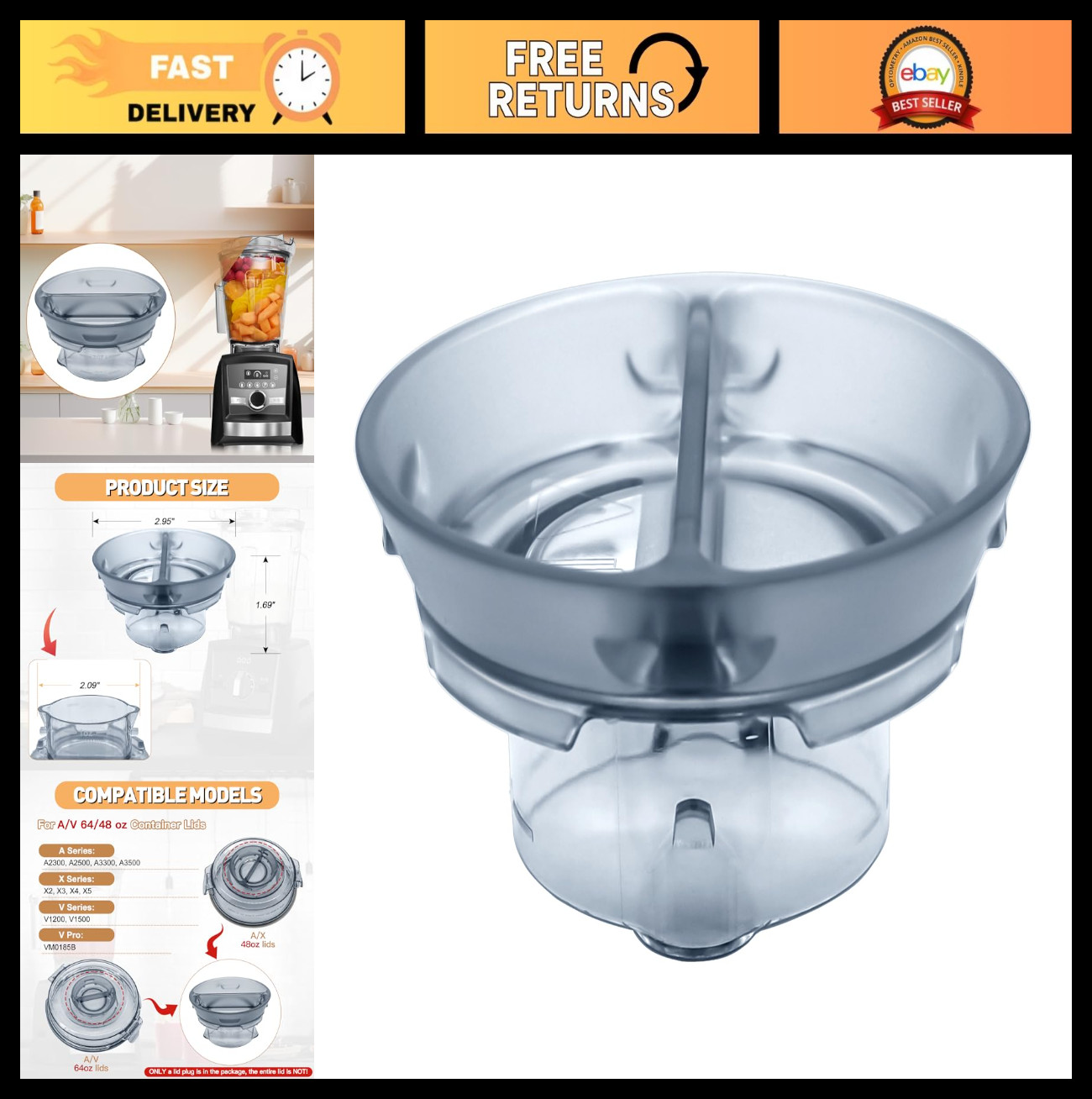 Lid Plug Replacement for 48 oz/64 oz Blender Containers, BPA