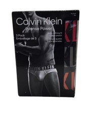 Calvin Klein Mens Intense Power Cotton 3 Pack Hip Brief Black Multi Logo XL