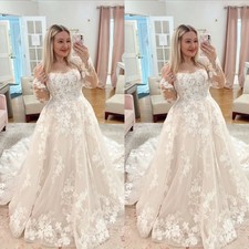 Boho Wedding Dresses Off Shoulder Lace Appliques A Line Sweep Train Bridal Gown