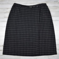 Vintage Linen Blend A-line Skirt Size 12/31 Black Plaid Preppy Academia Business