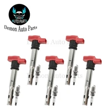 5pcs Ignition Coil and Spark Plug For 2005-2010 Volkswagen Bora 2.5L L5