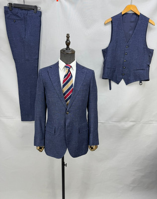 SuitSupply Lazio Slim suit blue 3 Piece E.THOMAS wool silk linen W32X32 US 38R
