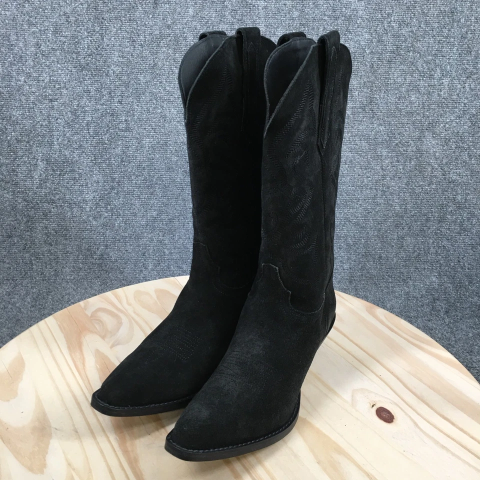 Botas Dingo Para Mujer 10 M Vaquero Occidental Media Pantorrilla Tacones Cuero Negro Nuevas Foto 3 de 4