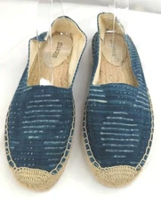 Espadrille Soludos Sz 9 Blue Indigo Batik Canvas Flats Slip On Casual Shoes
