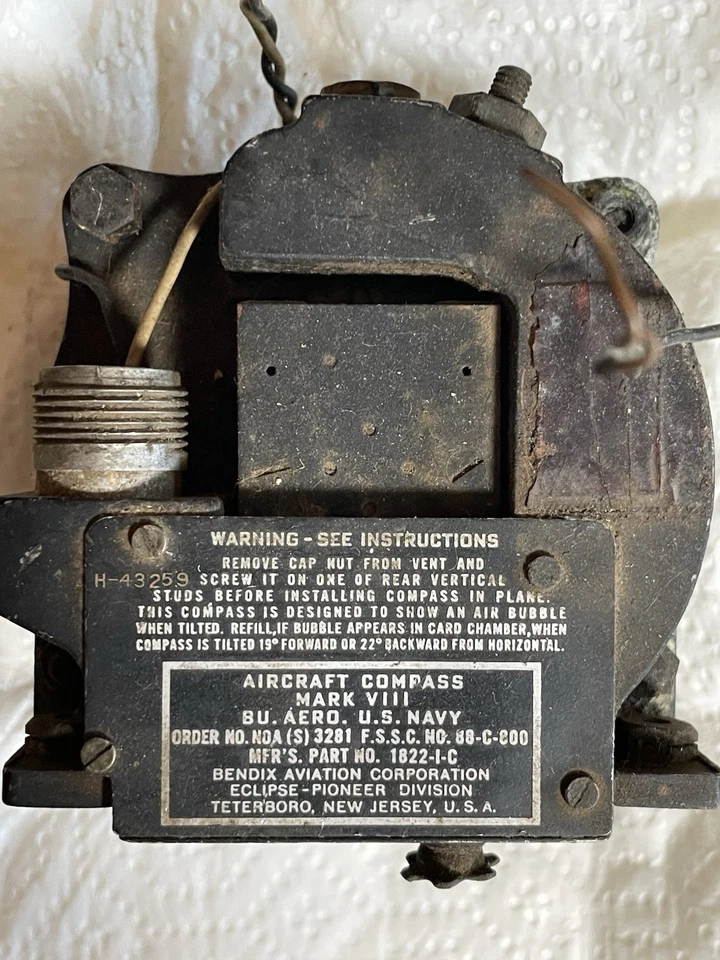 Brújula de avión de la Marina de los Estados Unidos reliquia de la Segunda Guerra Mundial, modelo Mark VIII Bendix Aviation Corporation Foto 2 de 4