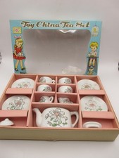 13pc Vintage Toy China Tea Set Floral Ceramic Japan Original Box Dollhouse 1950s