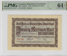 GERMANY-BAYERISCHE BANK 20 MILLION MARK 1923 PMG 64 EPQ