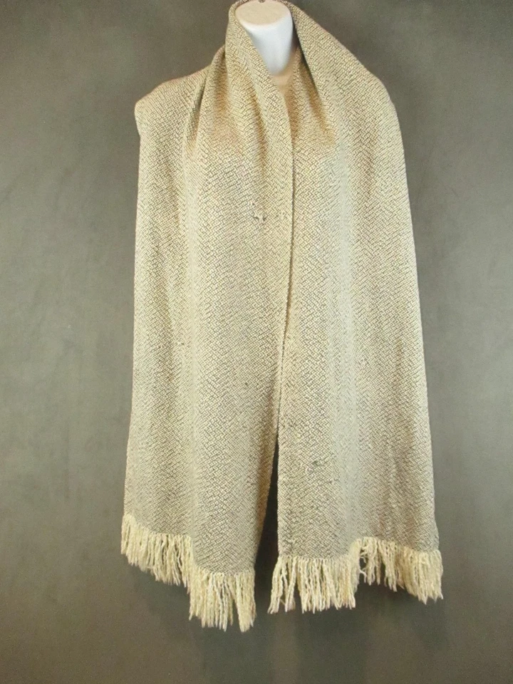 Eileen Fisher Scarf Womens One Size Ivory Baby Alpaca Organic Cotton Wrap Fringe - Image 3 of 4