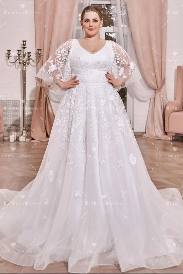 Half Sleeves Wedding Dresses Tulle Lace Elegant New Arrival Bridal Gowns - Image 3 of 4