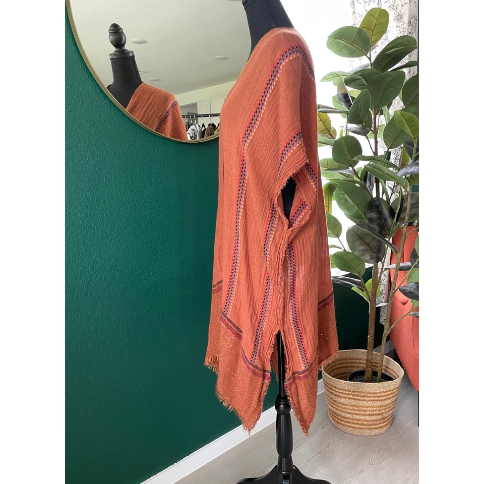 Kimono Cobre Naranja Frente Abierto Borde Flecos Boho Festival Cápsula Otoño Foto 4 de 4