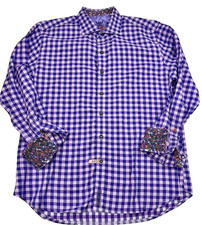 Robert Graham Shirt Men's L Purple /Lavender Classic Fit Flip Cuffs 169