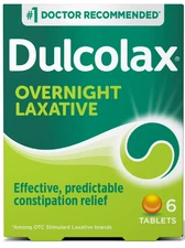 Dulcolax Stimulant Laxative Tablets, Gentle Constipation Relief 6 Ct.