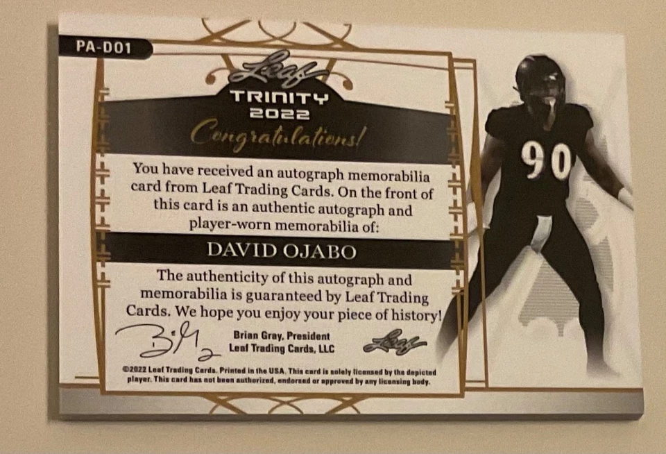 2022 Leaf Trinity David Ojabo 4 Color Patch Rpa /99! - Image 2 of 2