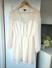River Island boho ivory cream long sleeve lace & chiffon button dress | size 12