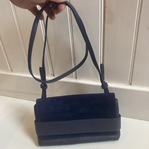 Banana Republic Mixed Media Pebbled Leather & Suede Crossbody Bag Navy Small