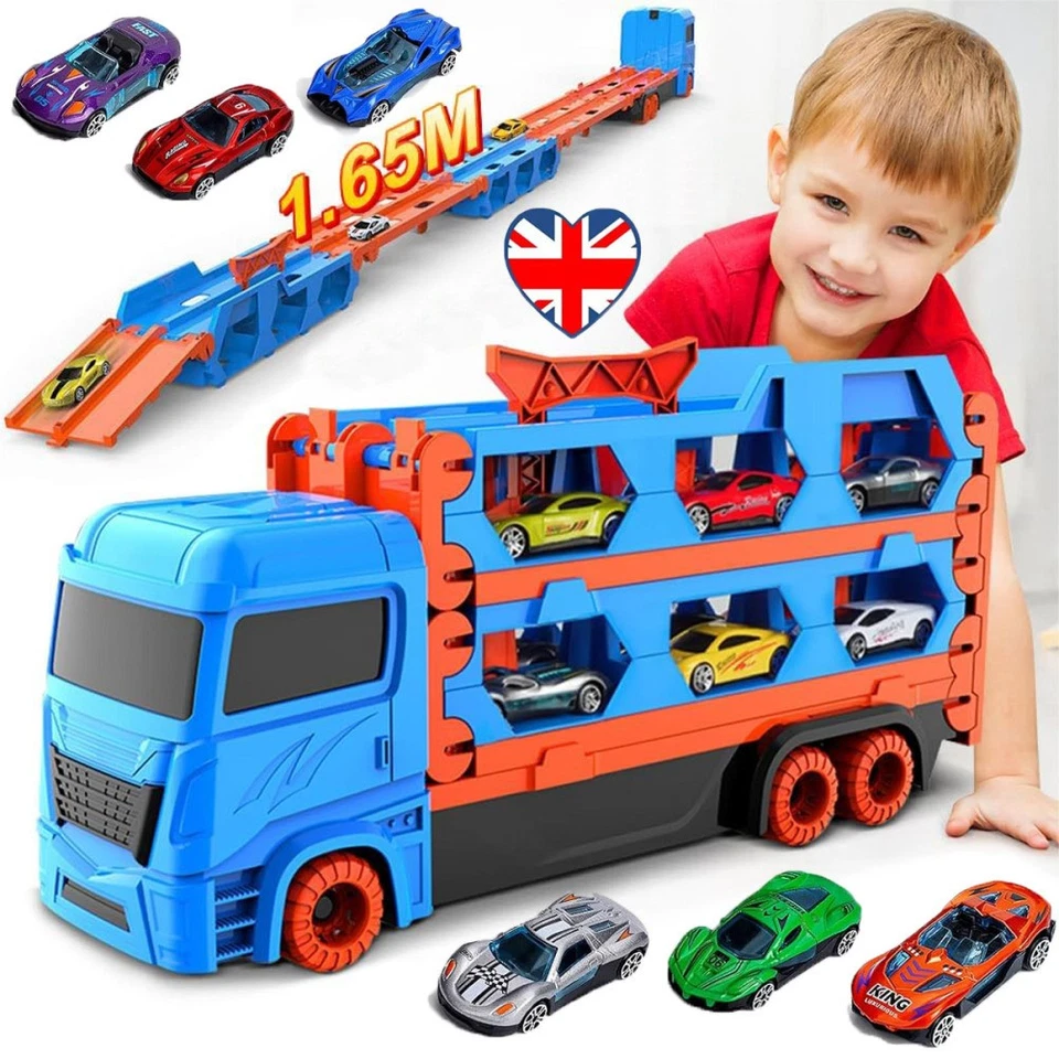 YOUKUKE Race Track Transport Truck Toys for Boy Kids Toddler Alloy Car Folding Xmas Gift