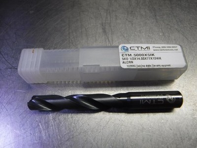 CTMI 1/2'' Coolant Thru Carbide Drill 14mm Shank 5xd 1/2x14.00x77x124IK (LOC2956B